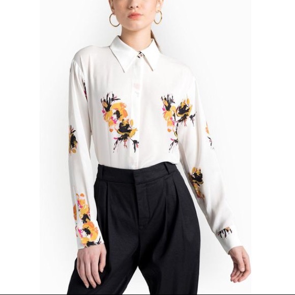 A.L.C. Tops - ALC Calder silk blouse tunic floral cream yellow 2